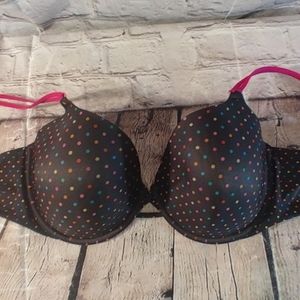 Victoria's Secret Demi-Bust Black Polka Dot Multi-Color Bra 36DD